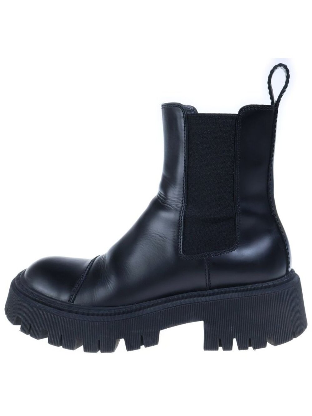 Balenciaga Tractor Booties Side Gore High Cut Leather Boots Black